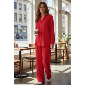 Philippe Marques Women's Red Floral Embellished‎ Shirt Tank and Pants Set Size 8